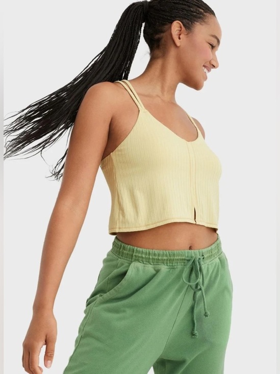 aerie Tops - NEW w/Tags Aerie Pale Yellow Ribbed Double-Strap Crop Tank Size Medium